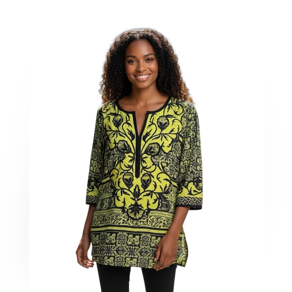 Gretchen Scott floral artsy whimsical boho bohemian tunic shirt